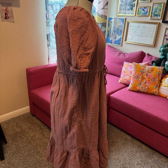 Old Navy Mauve Puff-Sleeve Gauze Midi Dress – Size M - Picture 4 of 5